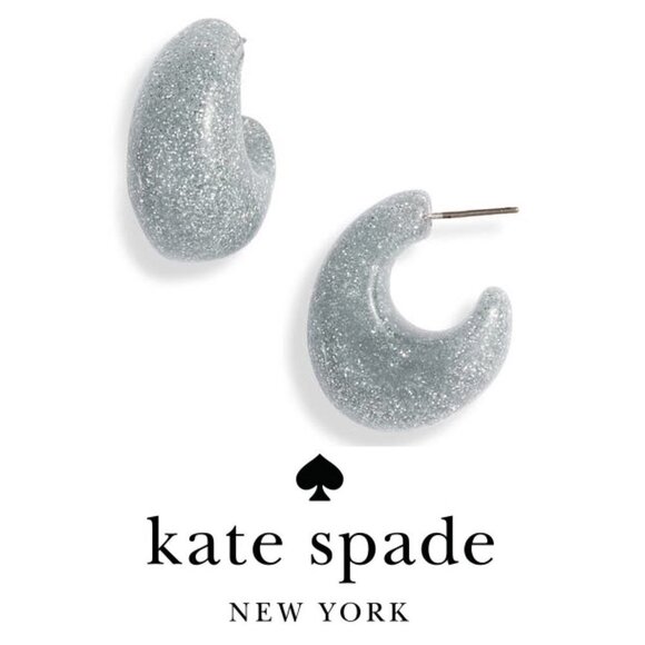 Kate Spade Womens Silver Glitter Round Chunky Resin Hoop Post Earrings New - Picture 7 of 8